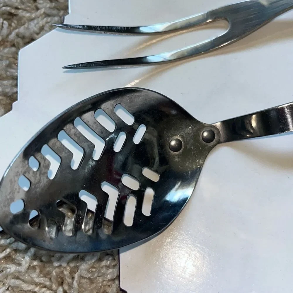 Cutco serving fork and spoon brown swirl handle 17KH 1726